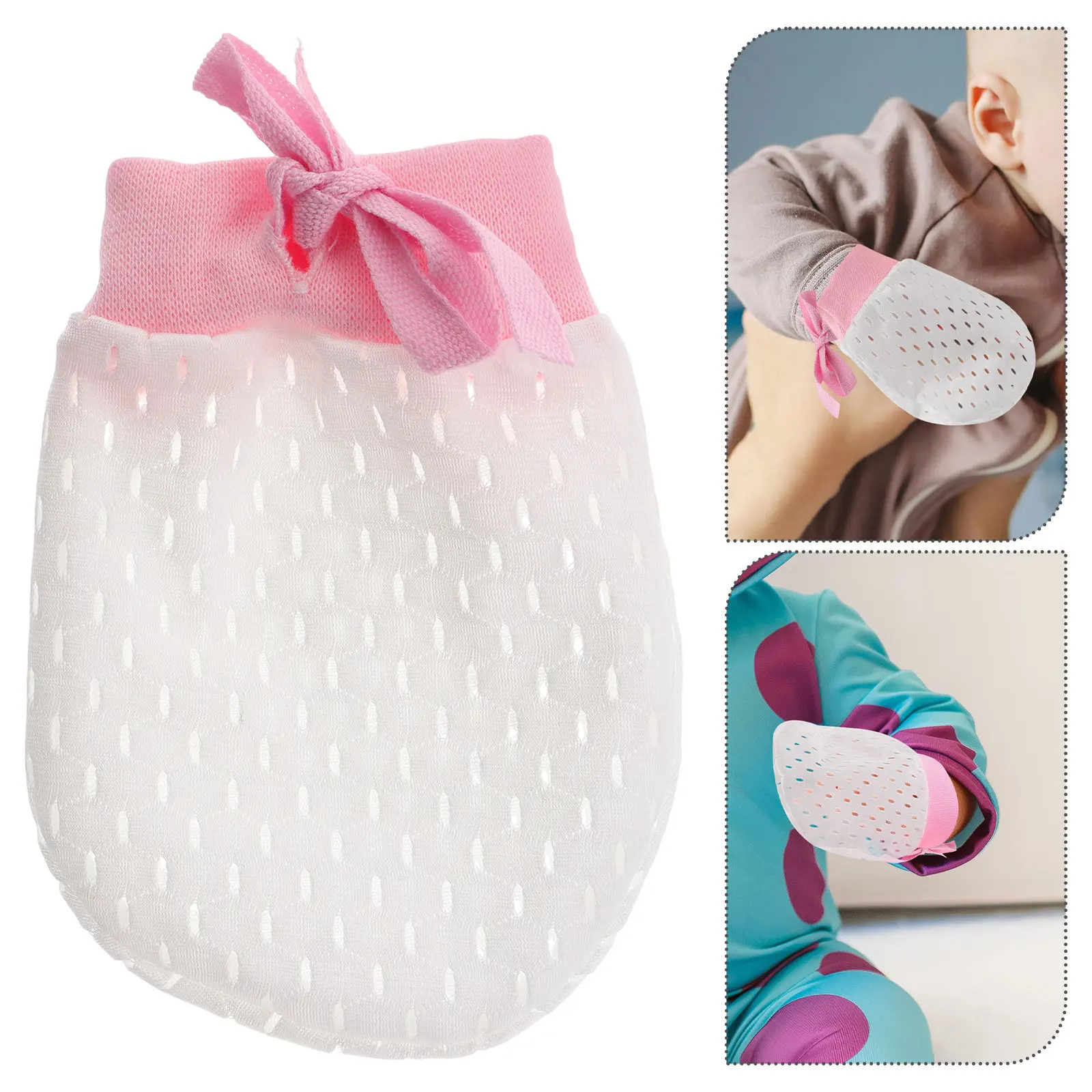 

1Pair Baby Mittens Newborn Breathable Mesh Anti Scratch Mitts Adjustable Drawstring Infant Hand Gloves Summer Thin No Scratch