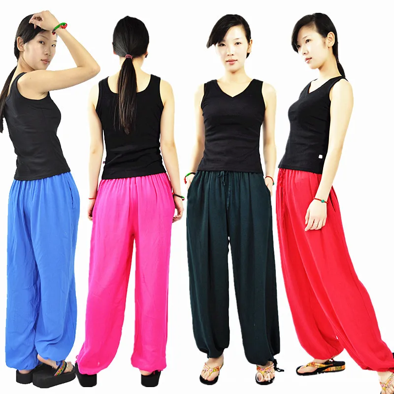 

Ethnic style nine-point wide-legged pants sheep silk yoga clothes large size loose high waist vertical sense of casual pants