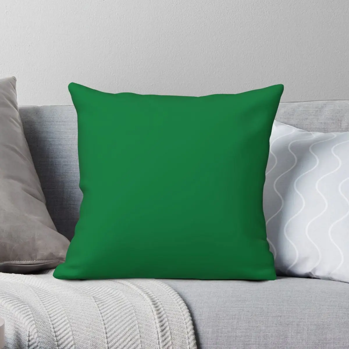 Funda de almohada cuadrada lisa verde Kelly, funda de cojín decorativa para cama con cremallera estampada de terciopelo y lino de poliéster, venta al por mayor