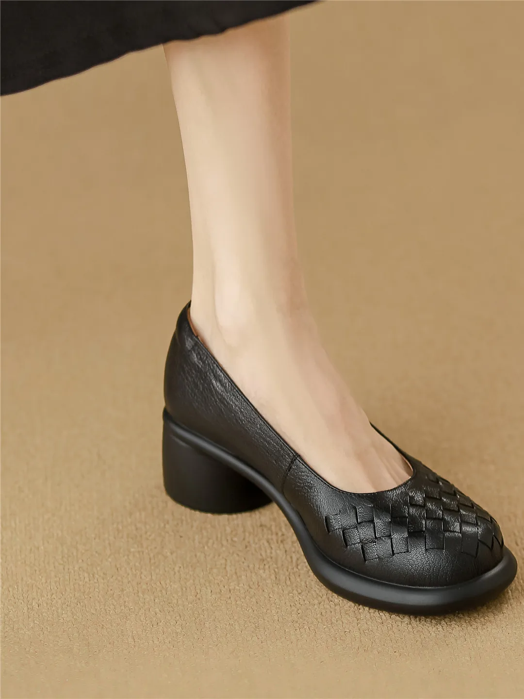 breathable-leather-thi-heel-single-oes-women's-retro-sle-slip-on-oes-round-toe-comfortable-casual-footwear-for-all-se