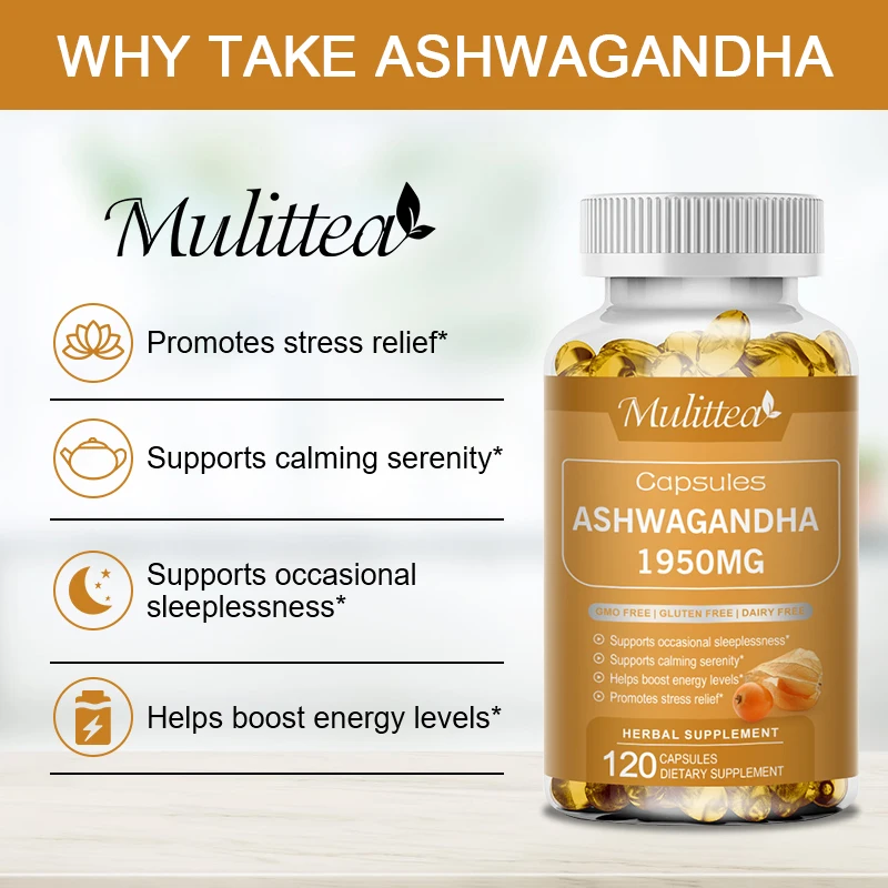 Mulittea Ashwagandha Extract for Increases Your Energy and Desire Relieve Stress Support Mood & Focus Support Sleep Health