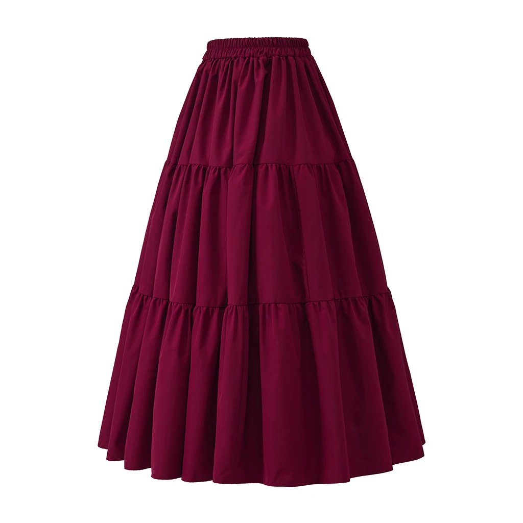 19th Century Women Elastic Waist Solid Color Skirts Victorian Vintage Skirt Medieval Cosplay Costume A-Line Lady Casual Skirts