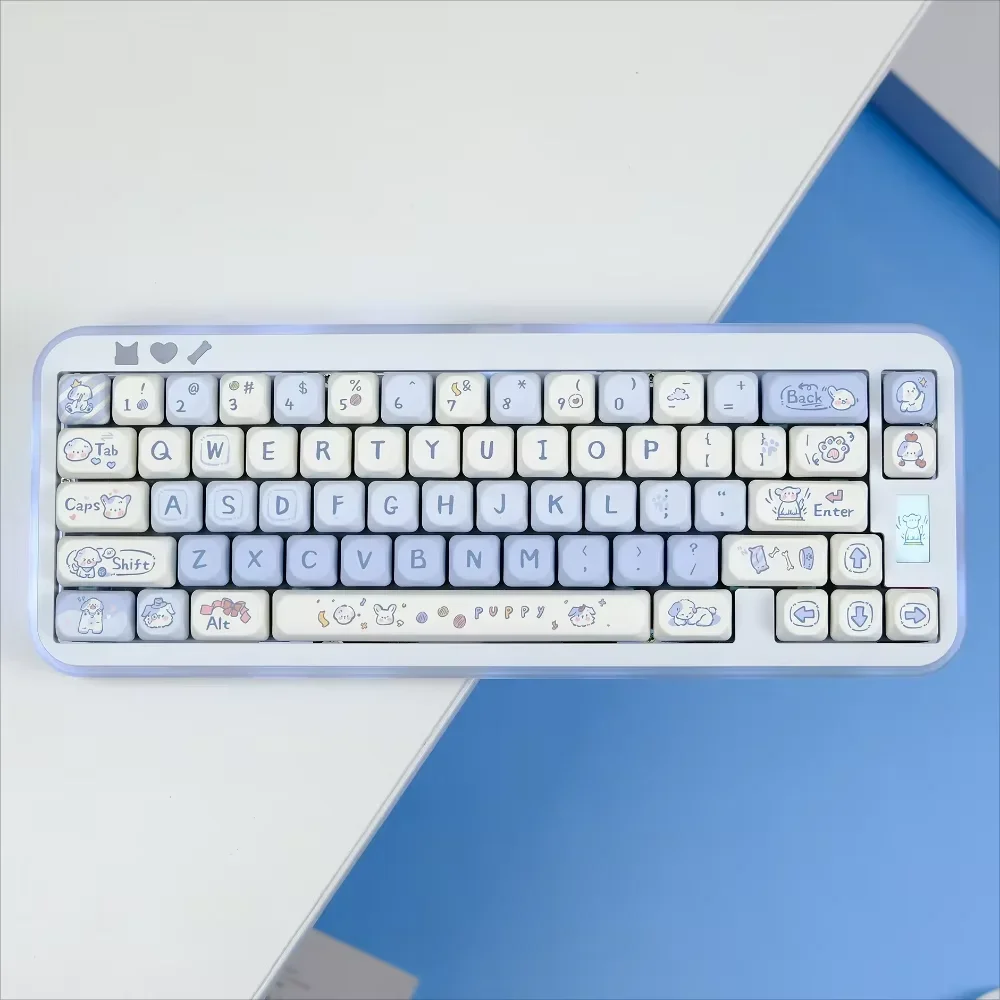 Imagem -03 - Cachorro Não Branco Redondo Keycaps Pbt 130 Chaves Qx3 Meninas Azul Bonito para 60 64 84 98 108 Teclado Mecânico do Jogo Interruptor do mx