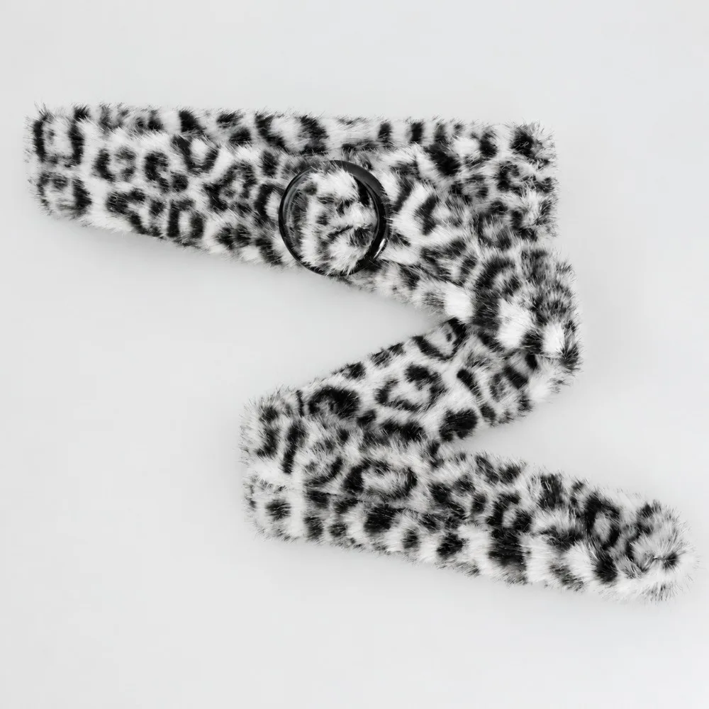Street Style Faux Fur Waist Belt Adjustable Length Faux Fur Y2K Hip Hop Belt Leopard Print Pattern Leopard Print Belt for Women