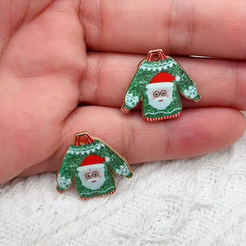 10pcs alloy Christmas sweaters jackets earrings charming funny cute shining reindeer snowman keychain diy pendant jewelry making