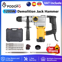 Podofo 1200W Electric Hammer Multi Function Rotary Hammer Machine Electric Pick 800RPM Concrete Breaker High Power Impact Drill