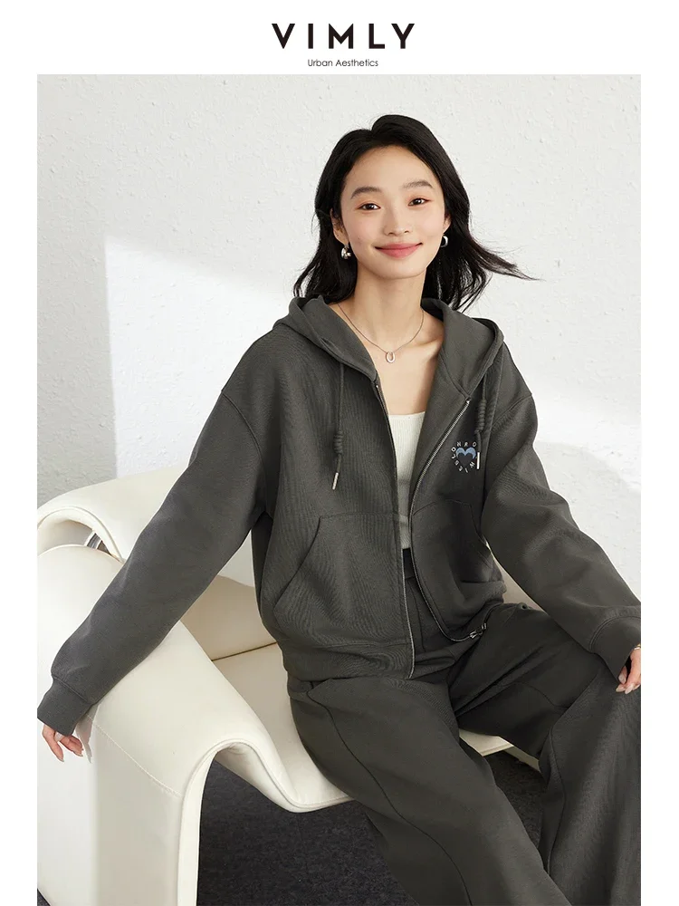 VIMLY New Women\'s Casual Tracksuit Autumn Commuter Hooded Sweatshirt Suit Sporty Pants Outfits Pullover Simple Matching Set