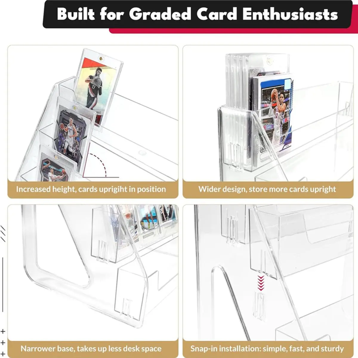 Trading Card Display Stand, Vertical Holder for Baseball Basketball Sports Graded Card Display Stand Tabletop