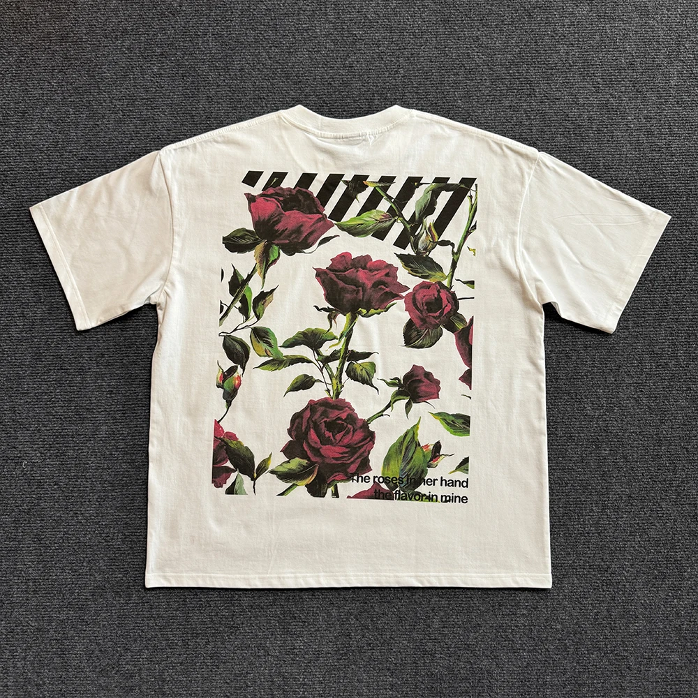 Vintage American Rose Flower Lazy Style Short Sleeve T-Shirt High-End Feelings Summer Casual Fashion Pocket Handkerchief