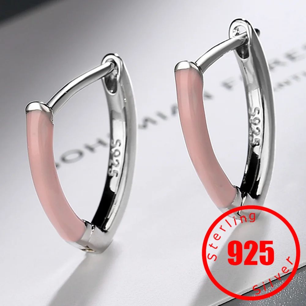 

New Fashion Geometric V-shape Hoop Earrings For Women Green/Pink Epoxy Copper Female Cute Tiny Earring Piercing Accessories Gift