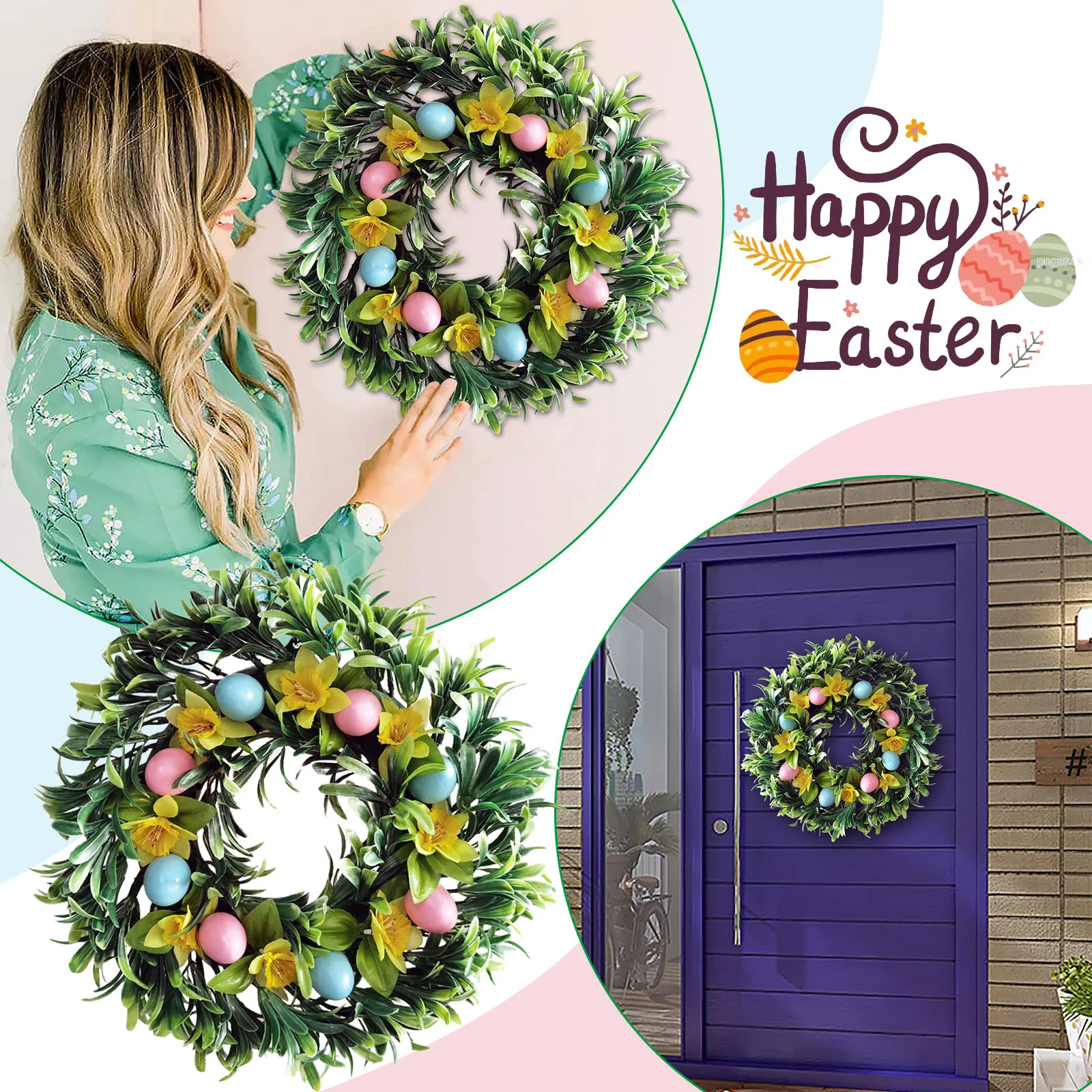 Pendant Rattan Hanging Wreath Dan Scene Sunflower Wreath Easter Layout Door Home Decor Front Door Valentine Wreath