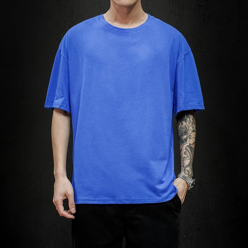 Baumwolle Sommer männer T Shirt Solide T Shirt Herren Übergroßen Fünf Hälfte Kurzarm Casual Baumwolle Herren Streetwear Dünne tees Top – Detail 5