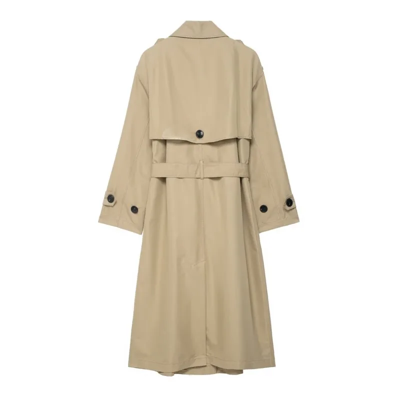 Trench-Coat Long avec ceinture pour femmes, automne décontracté, Double boutonnage, col à revers, manches longues, coupe-vent, vêtements d'extérieur chics pour femmes