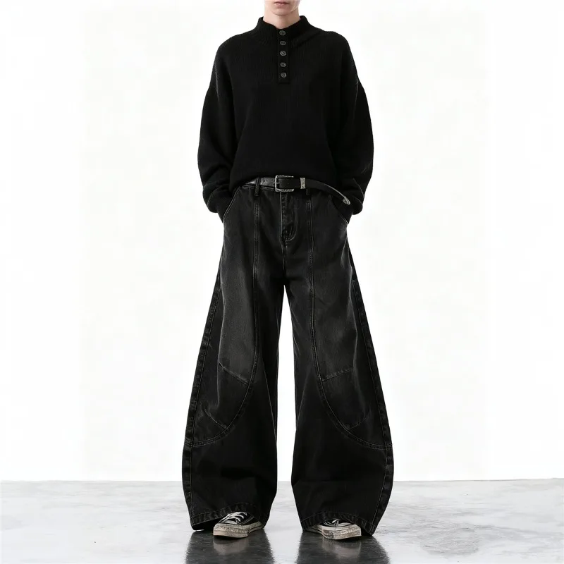 

New Spring Autumn Men's Jeans Washed Solid Color Deconstruction Casual Streetwear Straight Leg All-match Male Denim Pants
