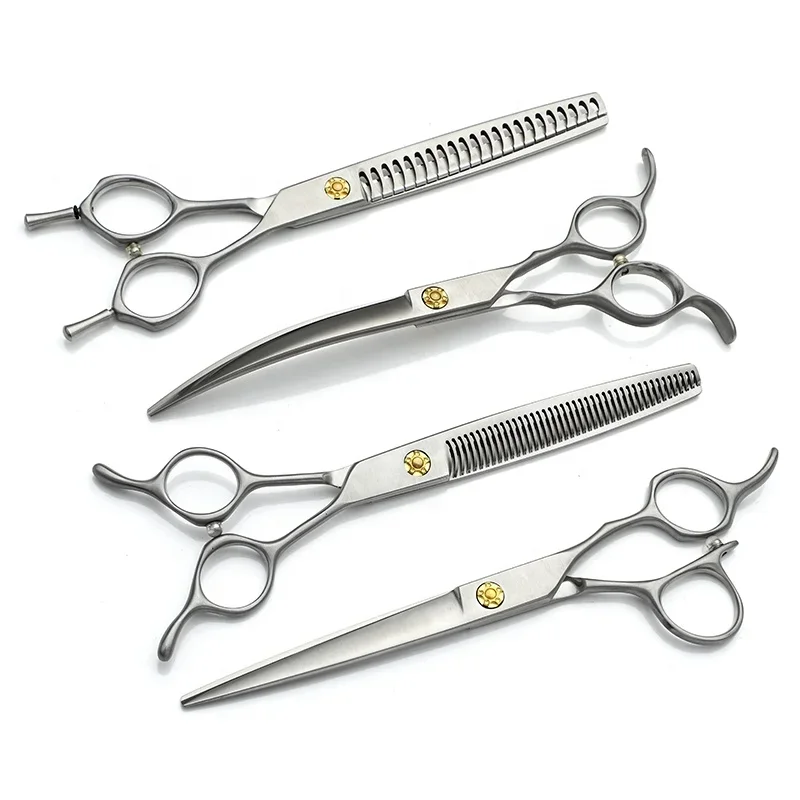 PS-0011 Customized Dog Grooming Scissor Professional Pet Shear Set Japan 440c Curved Cat 10 Thinning Titanium 8.0