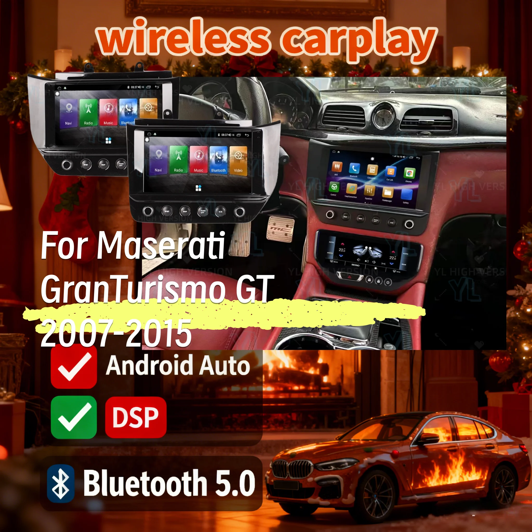 Touch Screen For Maserati GranTurismo GT 2007-2015 Android 13 Car Radio Stereo Replacement GPS Multimedia Player AC Panel Unit