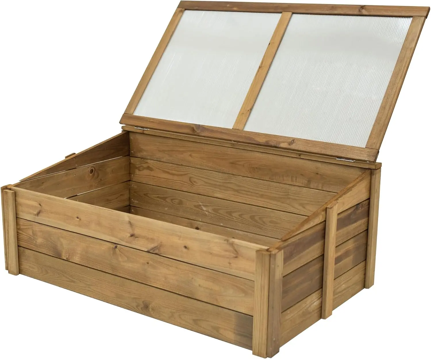 Wooden Cold Frame Greenhouse – Outdoor Mini Grow Box with Hinged Lid and Polycarbonate Cover – Treated Fir Wood for Seedlings &