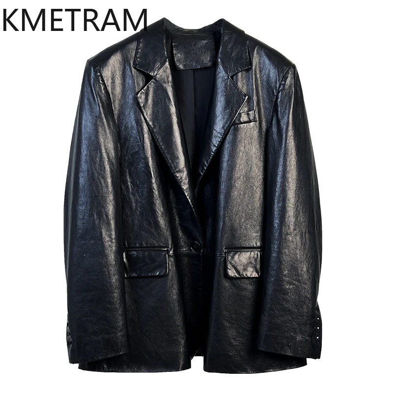100% Sheepskin Jacket Women Fashion Black Mid Length Genuine Leather Suit Jackets Woman 2025 Autumn Ladies Clothes дубленка