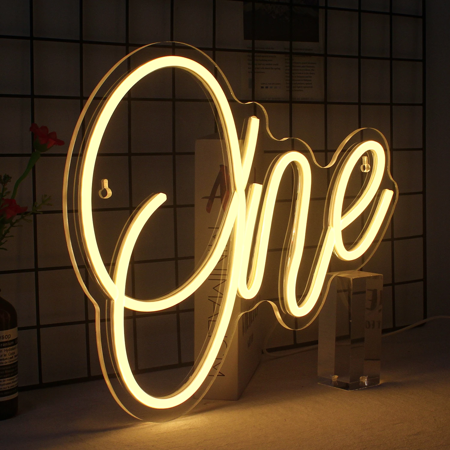 Number One Neon Sign Warm White LED Room Wall Decor USB powered With Switch For Bedroom First Birthday Party Game Kid Room Club 