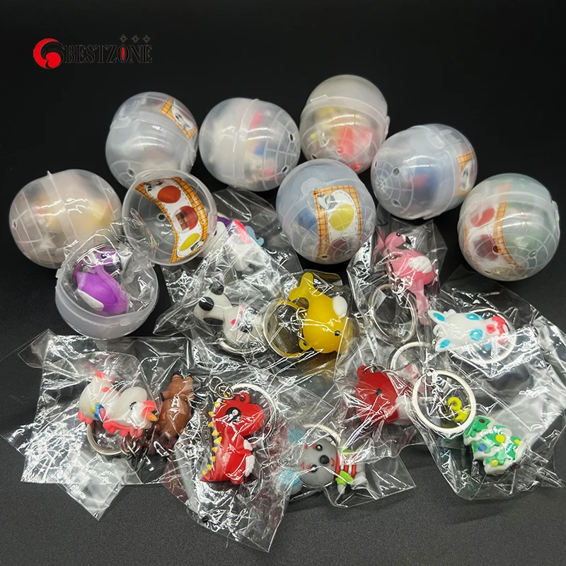 20Pcs 47*56mm 1.85*2.2Inch Toy Capsules Surprise Ball Conjoined With Keychain Rubber Cartoon Toy Animal For Vending Machine Kids