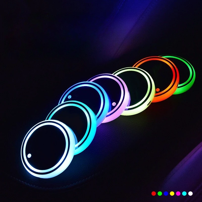 Car luminous colorful LED water cup pad interior non-slip pad luminous car automatic induction decorative atmosphere light