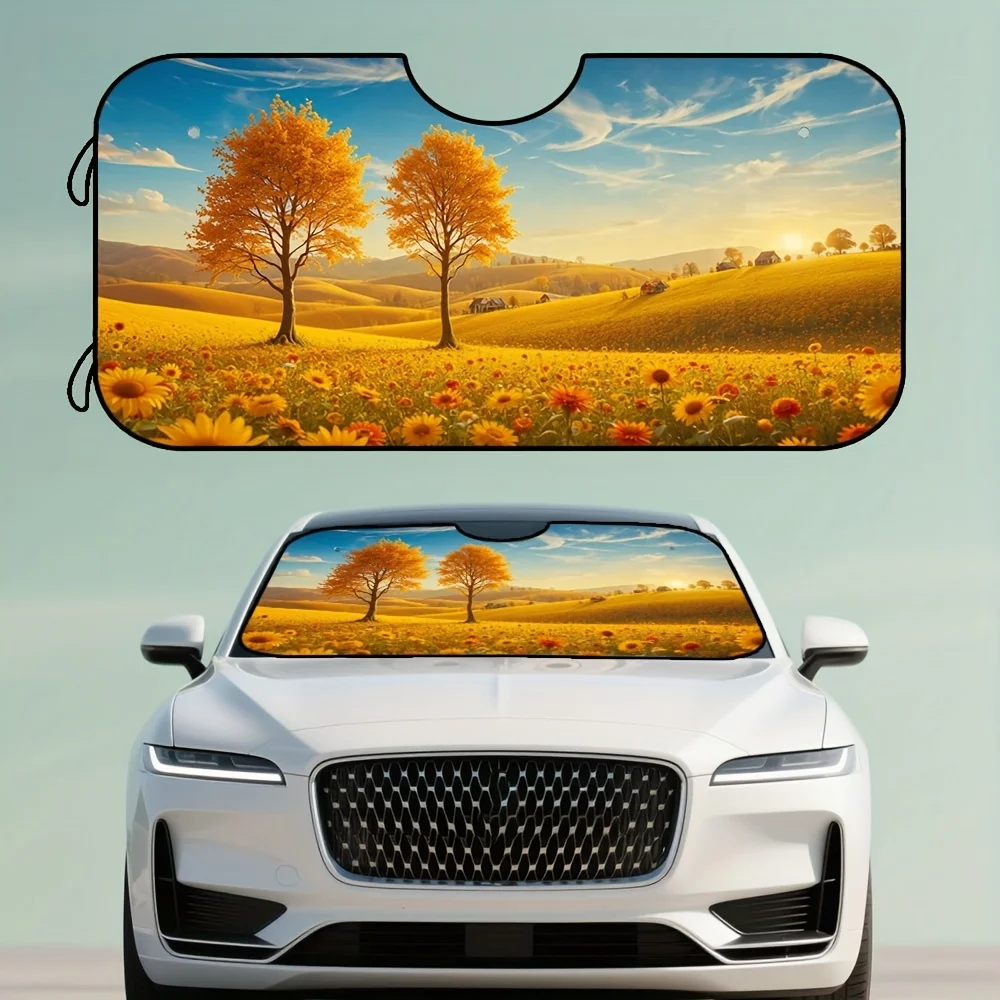

1 шт., солнцезащитный козырек на лобовое стекло автомобиля с осенним урожаем - складной компактный солнцезащитный козырек на День Благодарения с ярким осенним пейзажем Desi