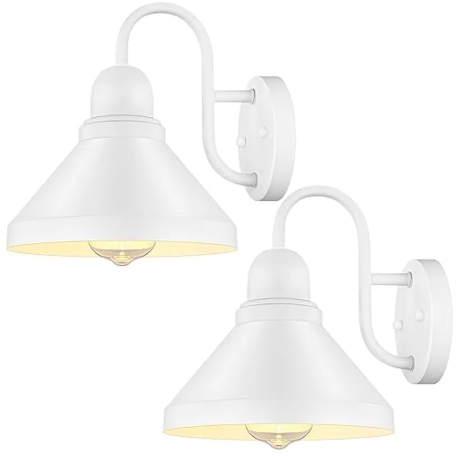 Gooseneck Outdoor Wall Lanterns, Pack of 2 Exterior Light Fixtures, Anti-Rust Outside Barn Wall Mount Sconces, Waterproof Patio