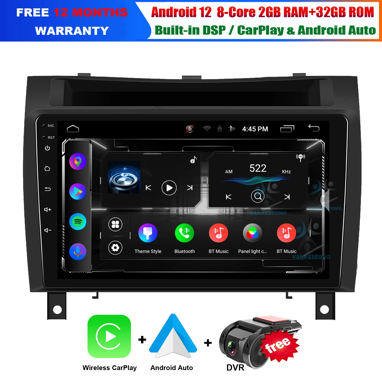 

9" Android 12 Touchscreen Autoradio Car Radio DAB Stereo GPS Sat Nav For Mercedes-Benz SLK Class R171 W171 2004-2011 SLK200