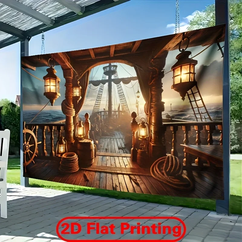 Nautical Pirate Ship Tapestry Wall Hanging Fabric Print Seascape Decor Canvas Art Vintage Maritime Adventure Home Decoration - view 3