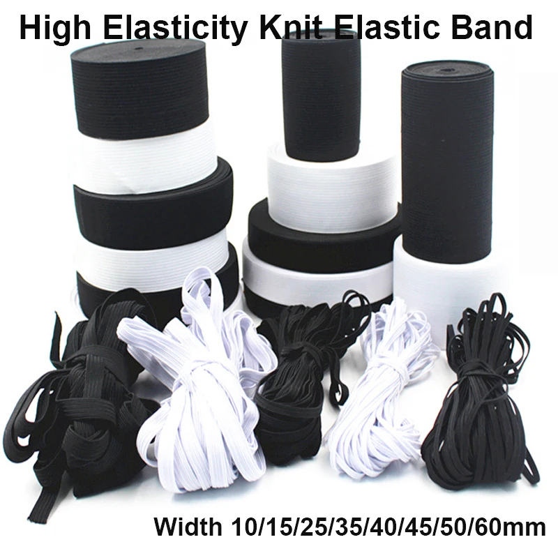 5Meters Sewing Elastic Band 10-60MM Heavy Stretch High Elasticity Knit Elastic Band for Sewing Waistband Elastic White & Black