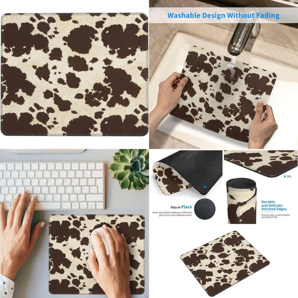 

Brown Cowhide Pattern Gaming Mouse Pad - 10x12 Inches with Stitched Edge and Anti-Slip Rubber Base