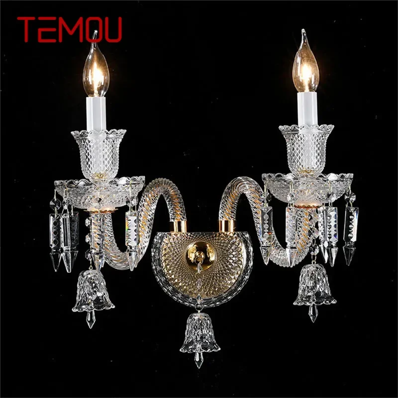 TEMOU European Crystal Wall Lamp LED Luxury Candle Living Room Bedroom Study Room Hotel Villa Model Room Hallway Wall Light