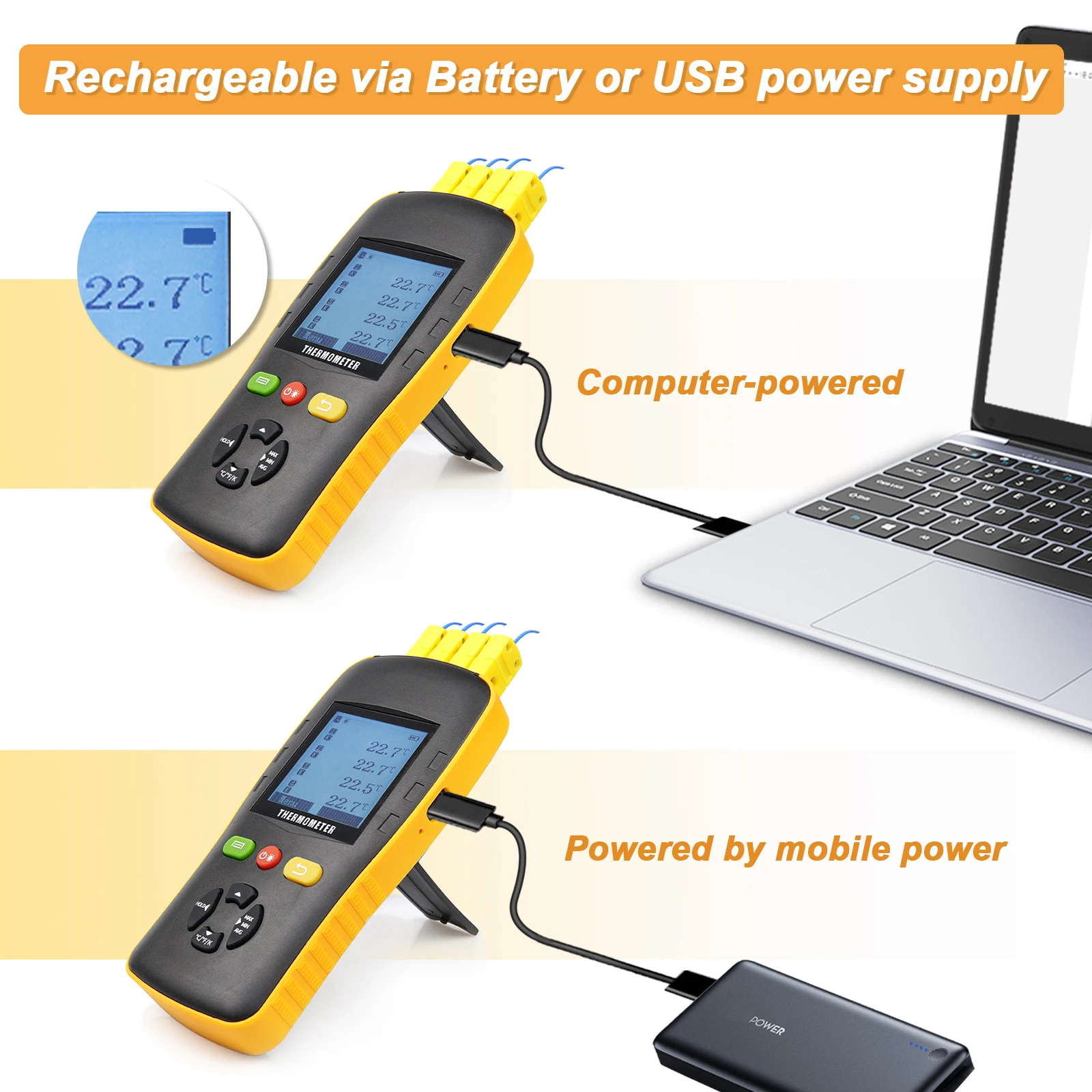 XXT Portable Temperature Monitoring Meter 4 Channels Thermocouple Temperature Data Loggers K Type Thermocouple Thermometers