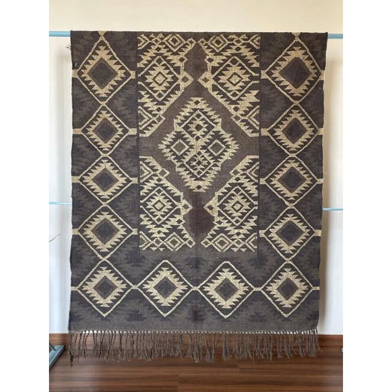 

Handwoven Wool Jute Area Rug Kilim Durable & Nonslip Carpet for Home Floor Decor