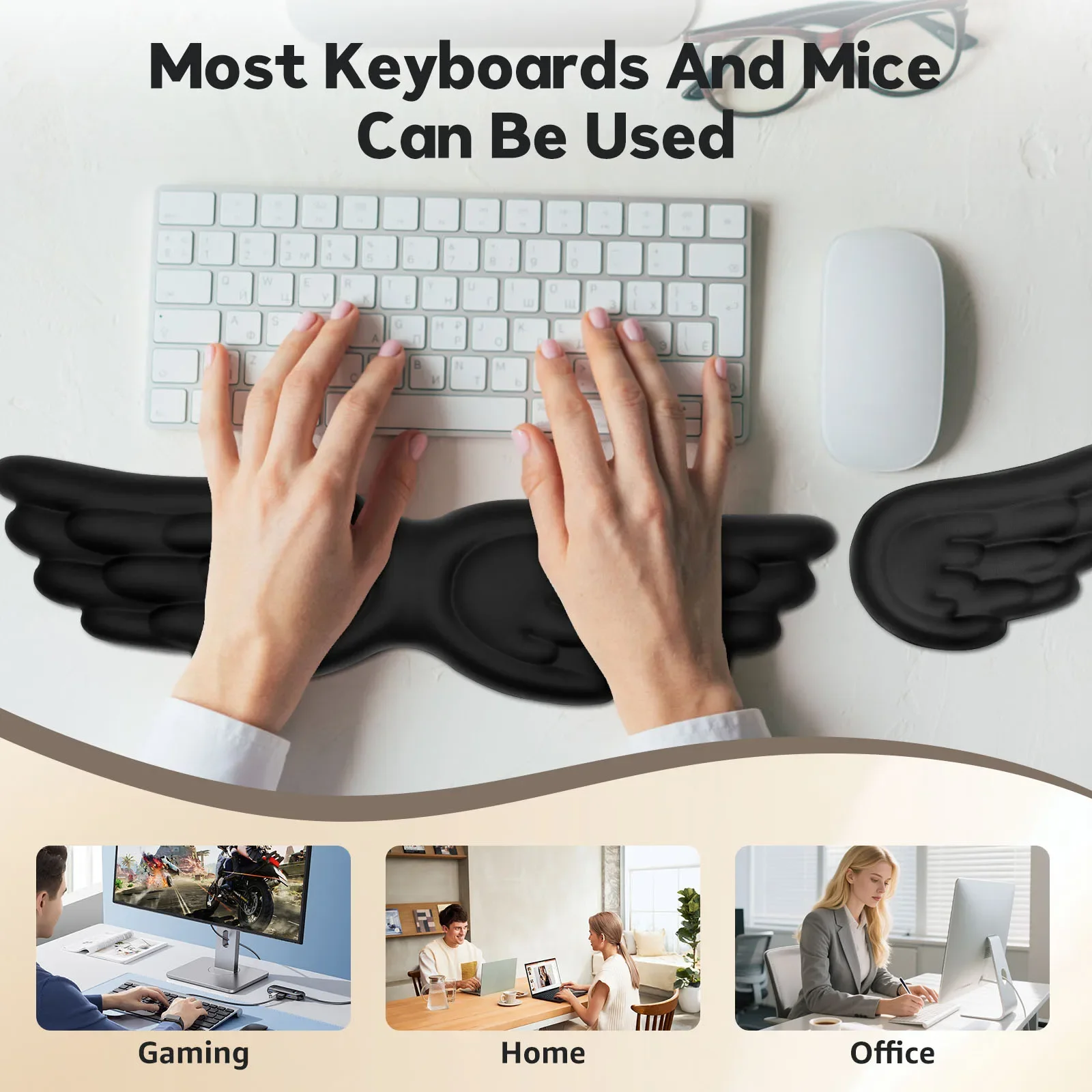 Angel Wings Shaped Keyboard Mouse Wrist Rest Memory Foam Mouse Pad Set Wrist Support Ergonomic Non-Slip For Office PC Laptop
