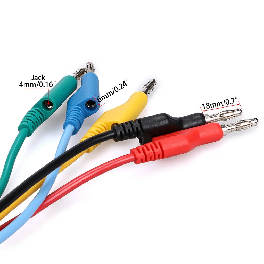 Multimeter Banana Plug to Crocodile Alligator Clip Test Probe, 5PCS 4mm Stackable Colorful Silicone Banana Plug to Alligator