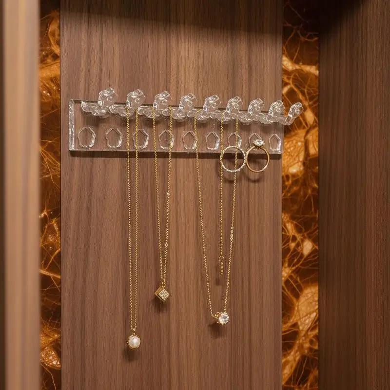 3-teiliger Blumen-Acryl-Wandschmuck-Organizer für Ohrringe und Halsketten zur Aufbewahrung und Dekoration im Schlafzimmer – Detail 5