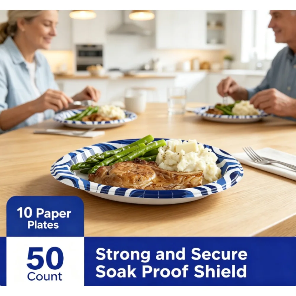 Dixie Ultra Disposable Paper Plates, 10-inch, Multiple Colors, 50-pack