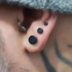 2pcs Classic Round Stud Earrings Men Stainless Steel Black/Steel/Gold Color Circle Men Earrings Jewelry Dia 3/4/5/6/8mm
