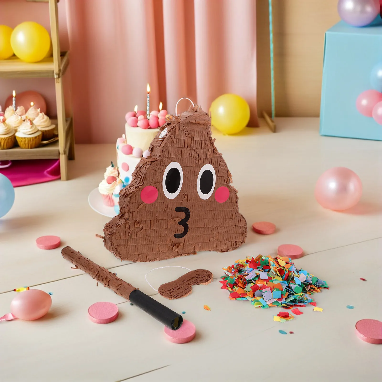 1Set Poop Pinata Birthday Party Decoration Prank Supplies Party Game Adults Poop Funny Gag Pinata with Stick