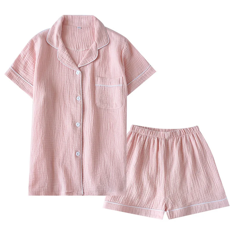 Pijamas cortos de manga corta para hombre y mujer, traje de Casa de algodón liso, varios colores, blanco, rosa, amarillo, verde, Verano