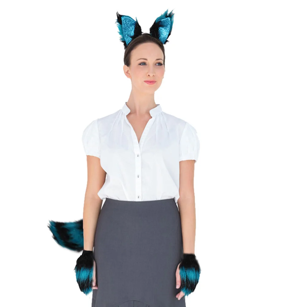 원피스 업 여우 세트 동물 꼬리 장식, 코스튬 고양이 발, 사랑스러운 헤어 클램프, 귀 파티 머리 장식, 어린이 머리핀