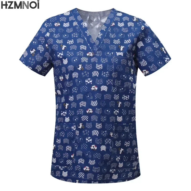 Pharmacist Dentist Veterinary Nurse New Tops Fashion Slim Beauty Scrub Clothes Spa Nurse Pure Cotton Medical Lab Medical Uniform