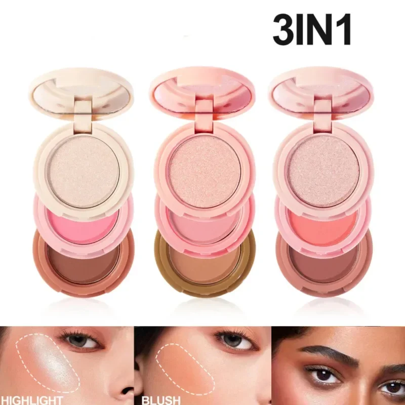 Heallor 3 in1 Highlight Rouge Seidenraupe Lidschatten Palette erröten Kontur Palette Make-up aufhellen matt Gesicht Kontur Puder Make-up