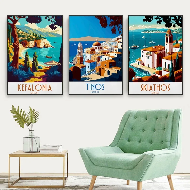 Travel Print Poster Town Nature Landscape Wall Art Kefalonia Greece Canvas Painting Home Room Decor