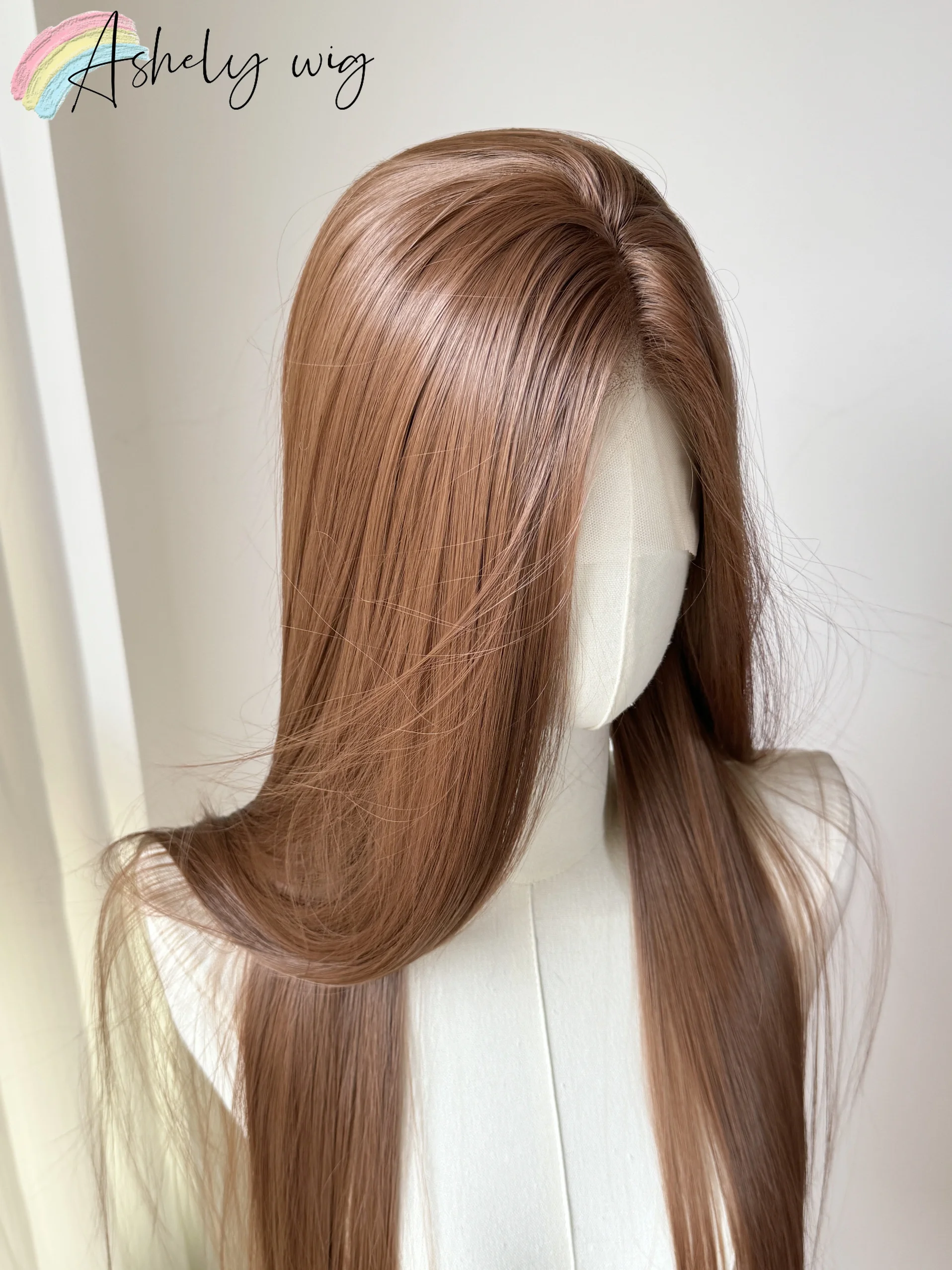 Ashely Caramel Orange Brown 13*4 Lace Front Wig for Woman Red Brown Long Straight Hair Wig High Quality Synthetic Lace Wigs