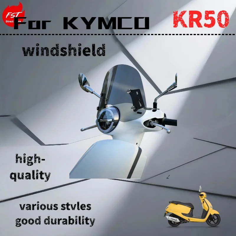 

For Kymco KR 50 motorcycles, a custom windshield with a raised front windshield is available as a motorcycle accessory.