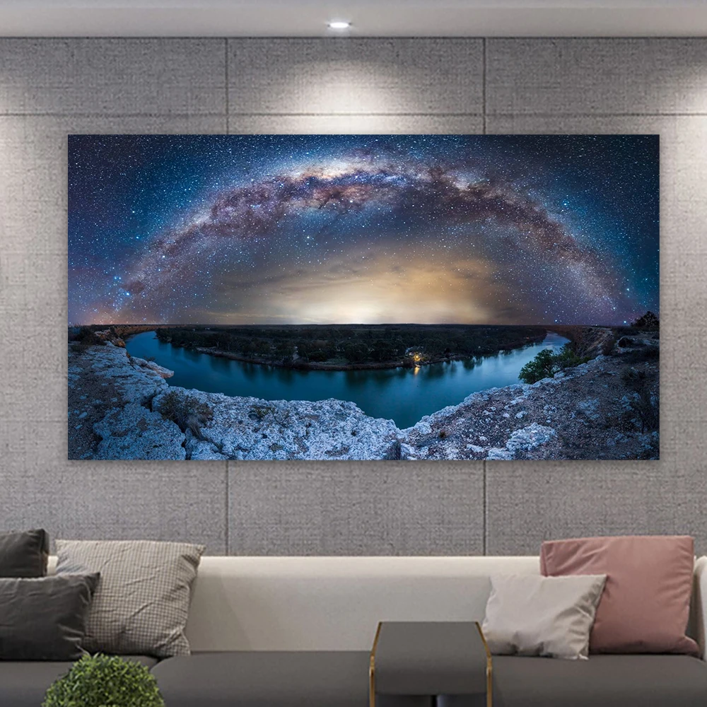 Splendeur Galactique Moderne : Impressions Voie Lactée, Affiche Caverne Étoilée Voie Lactée, Peinture sur Toile Voie Lactée, Décoration Réflexion Montagne
