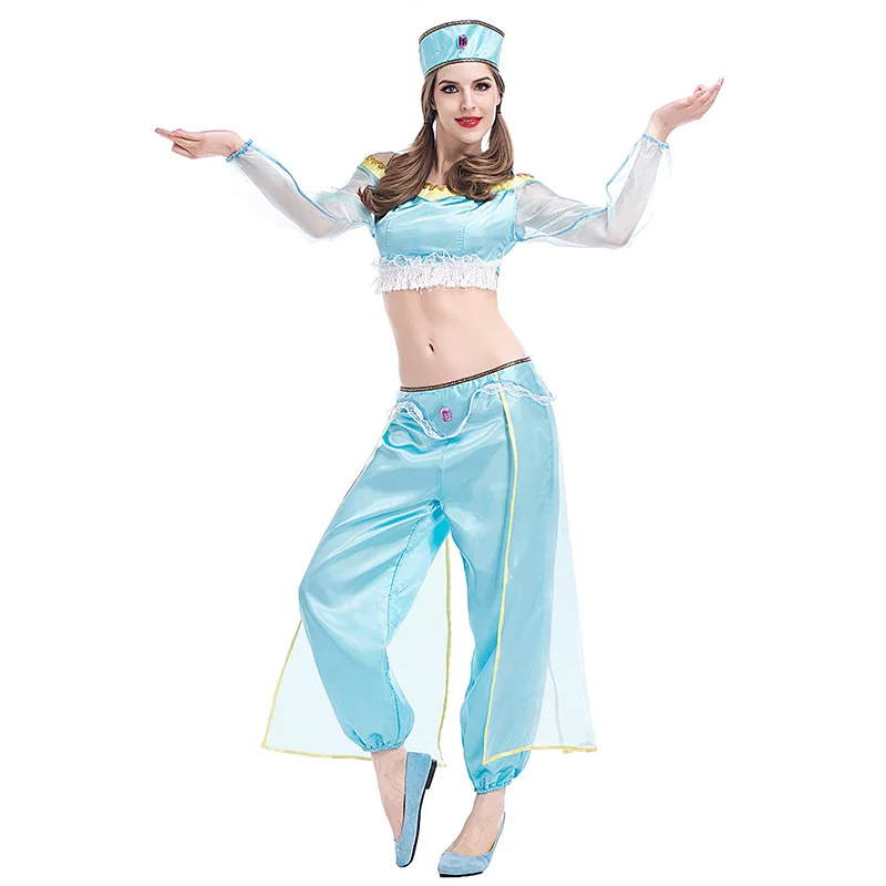 

Princess Jasmine Cosplay Costume Halloween Carnival Party Belly Dance Fancy Dress Sexy Anime Aladdin and The Magic Lamp Genie