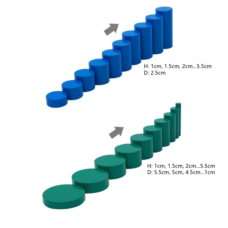 컬러 무손잡이 원통체 4개 세트(상자 포함) 시각 감각 조기 개발 교육 장난감을 위한 몬테소리 감각 자극 재료
